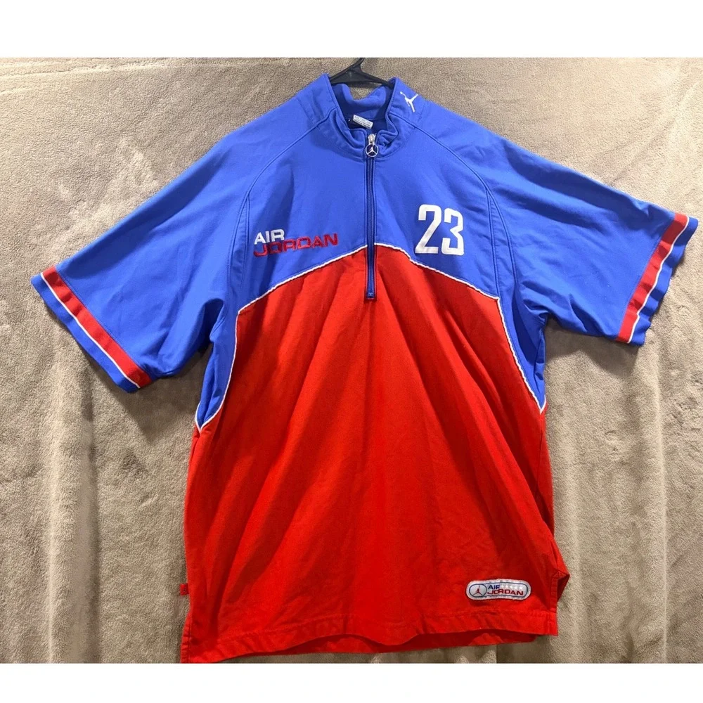 Vintage Air Jordan 23 Quarter Zip Warmup Shirt Mens XXL Blue Red Colorblock